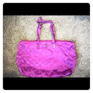 LARGE fuchsia coach tote bag